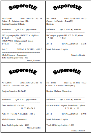 exemples de tickets de la superette